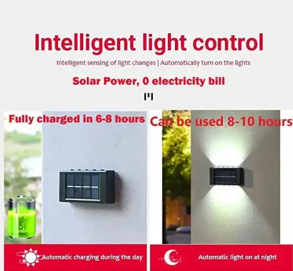 Description Picture 2 of itemChristmas10/8/6/4LED Solar Wall Lamp Outdoor Waterproof Up and Down Luminous Lighting for Garden Fence Decoration Sunlight Light