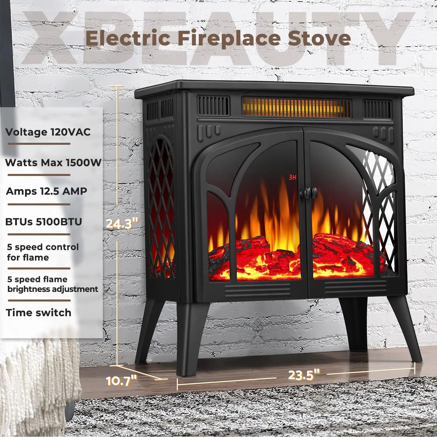 AGLUCKY Electric Fireplace Stove Heater Remote Control 25 Fireplace Heater  Adjustable Brightness Heating Mode, Overheating Safe - AliExpress