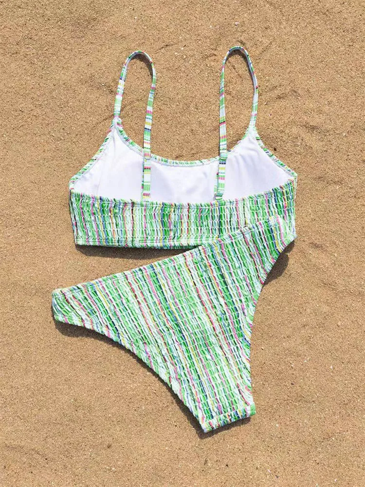 Colorful Stripe Swimsuit Women High Waist Triangle Bikinis Sets Push Up Swimwear Sexy Bather Bathing Suit Biquinis Feminino 2024