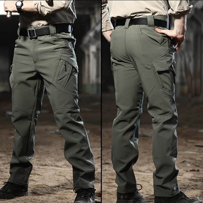 Men Winter Autumn Fleece Waterproof Cargo Pants Hiking Camping Softshell Climbing Casual Warm Tactical Military Combat Trousers 4