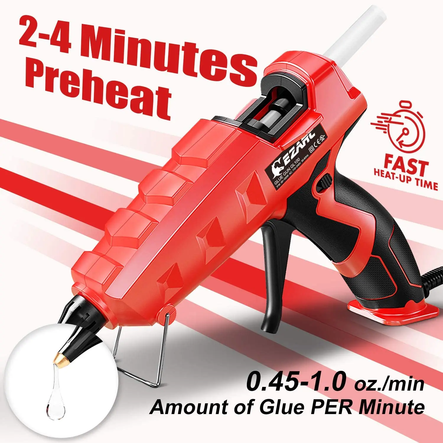 EZARC Hot Melt Glue Gun 100W Heavy Duty Full Size Glue Gun Kit with 20pcs Glue Sticks, for DIY, Arts & Crafts Projects, Sealing 3