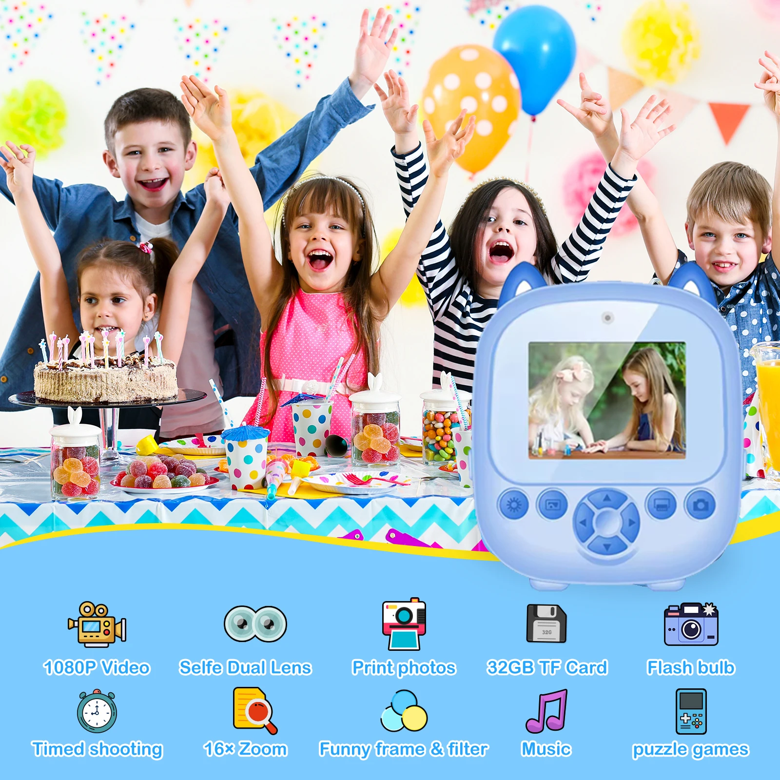 Children's Instant Print HD Selfie Camera - Perfect Gift for Holidays and Birthdays
