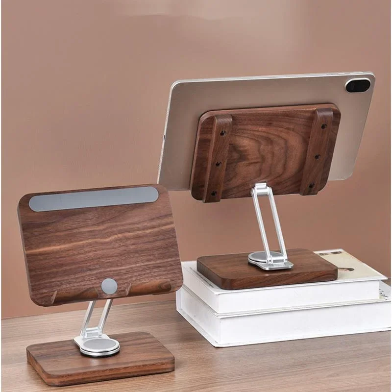 아이패드용 블랙 월넛 태블릿 스탠드, 데스크톱 사무실 게임용 노트북 책상, 접이식 360 ° 회전 지지대 랙, 디지털 액세서리 