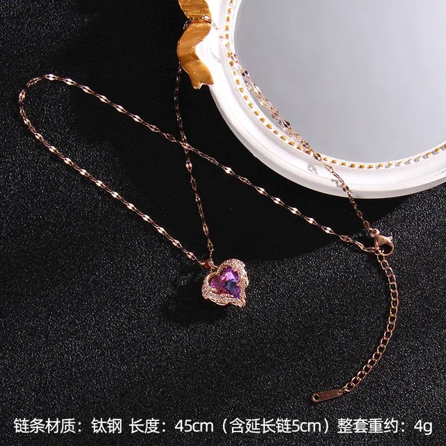 Colorful Crystal Ocean Heart Necklace – Women’s Stainless Steel - Image 6