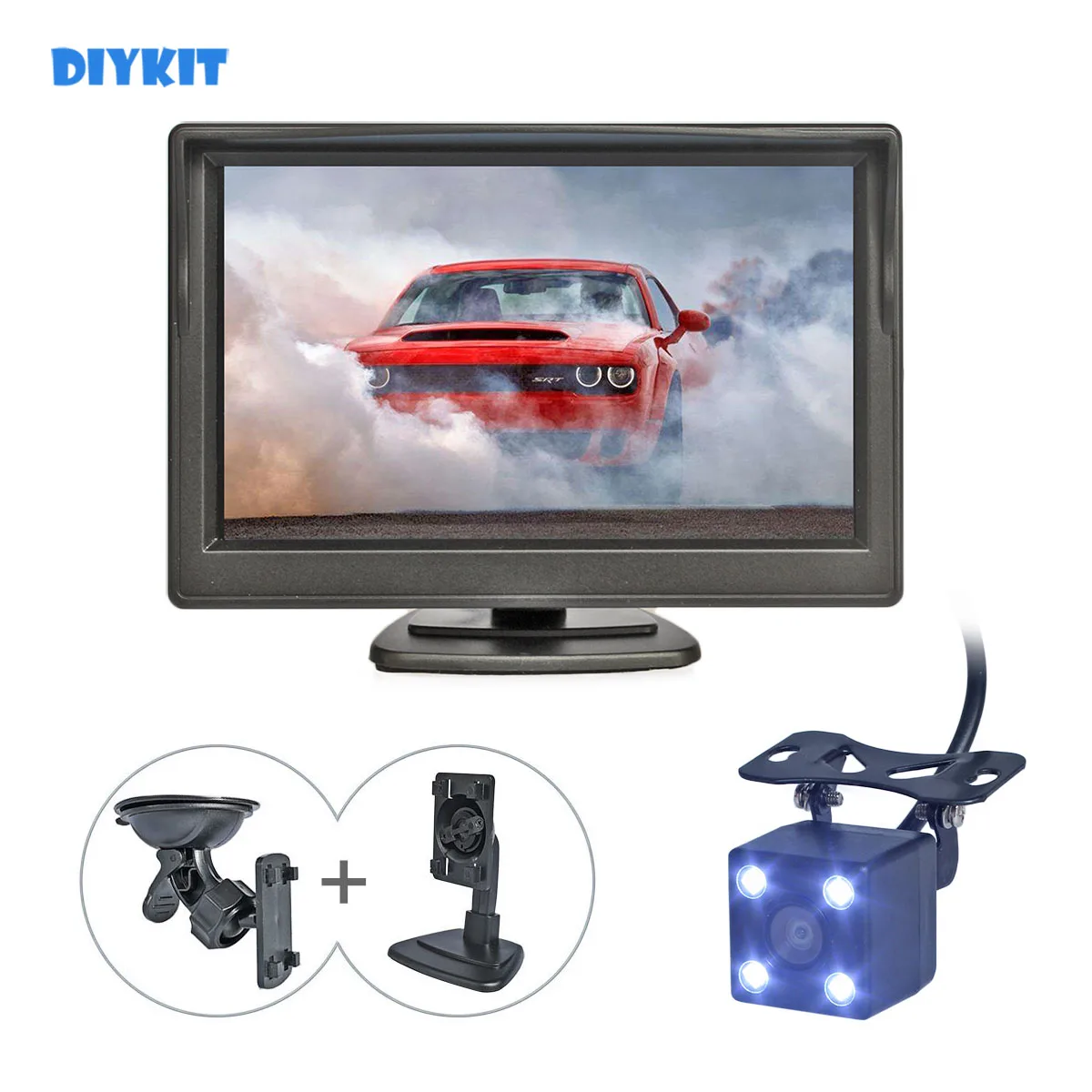 

DIYKIT 5inch TFT LCD Color Rearview Display Monitor Waterproof Reversing Backup Rear View Camera 2In1 Car Parking System Kit