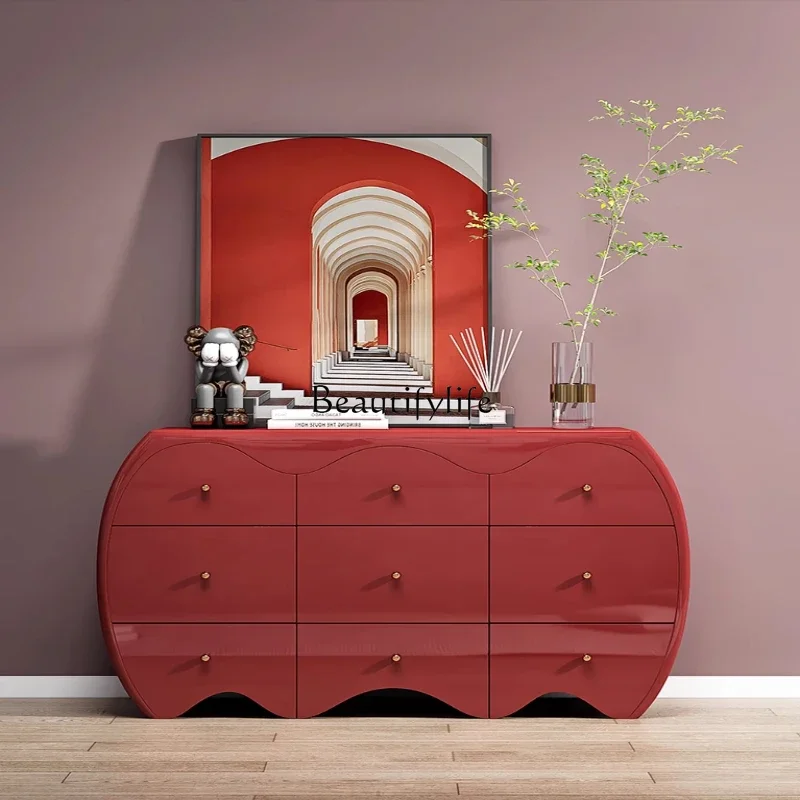 

American Light Luxury Bedroom Storage Cabinet Modern Living Room Entrance Solid Wood Drawer Storage Nine Chest of Drawers
