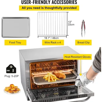 VEVOR Commercial Convection Oven, 66L/60Qt, Half-Size Conventional Oven Countertop, 1800W 4-Tier Toaster w/Front Glass Door 6