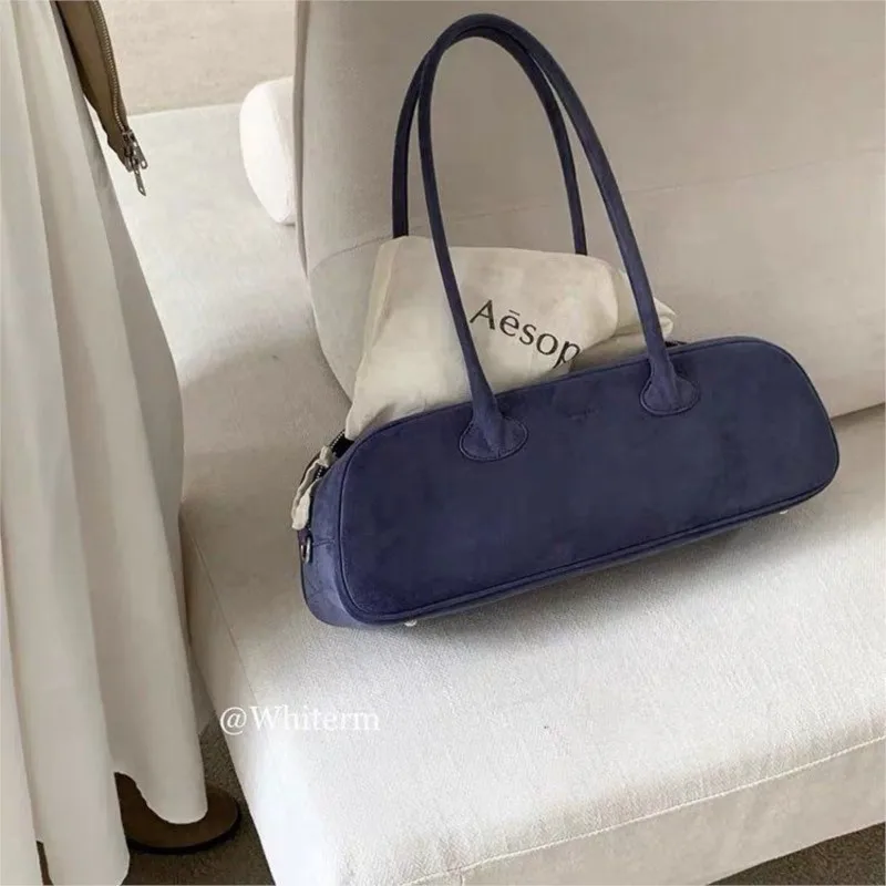 JIAERDI Vintage Blue Shoulder Bags Women High Street Suede Surface Chic Casual Handbag Purse Female Retro Underarm Bag Aesthetic