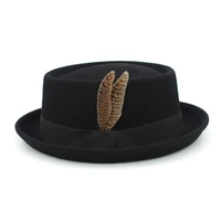 Men Women Wool 100% Pork Pie Hats Fedora Trilby Sunhat Street Style Classical Feather Band Cap Travel Outdoor Size US 7 1/4 UK L 3