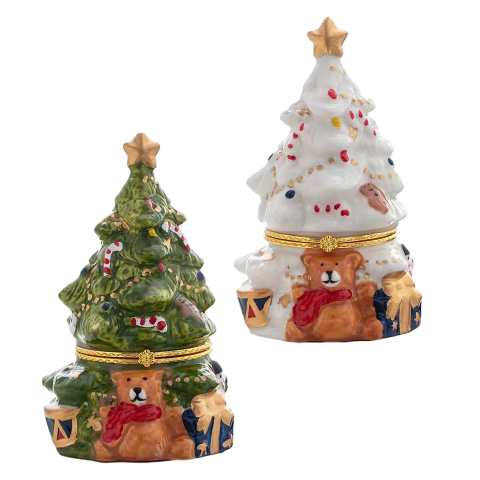 

Christmas Tree Jewelry Storage Box Display Case with Lid Gift Trinket Box Organizers for Earring, Travel,Anklet,Xmas Bracelet