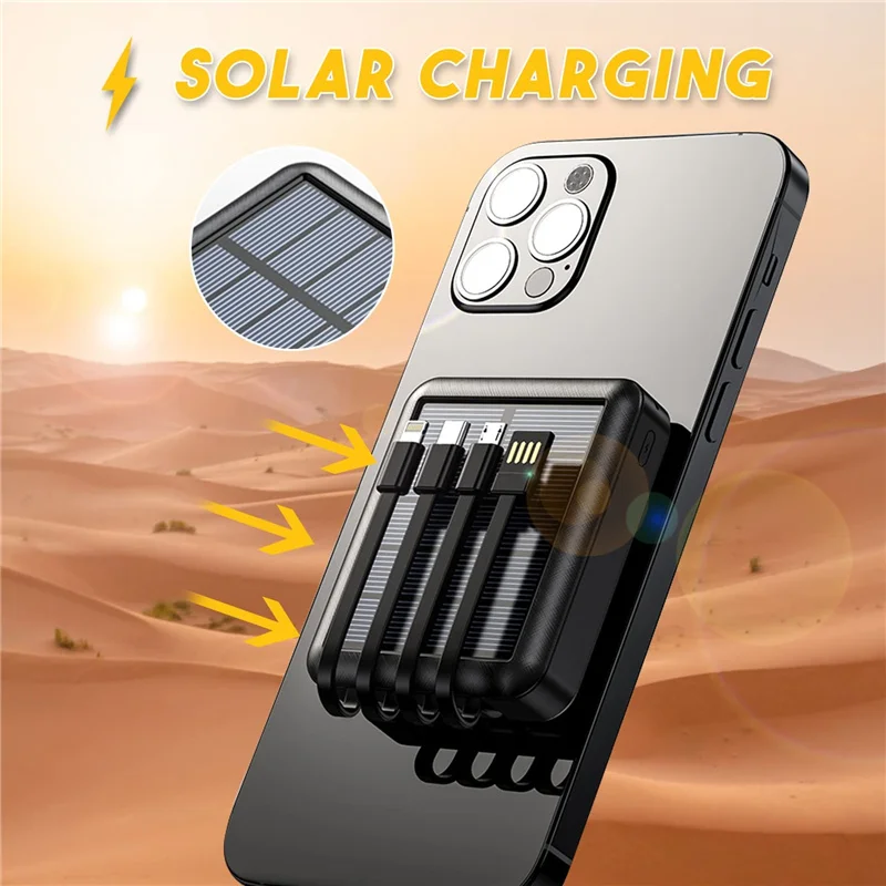 

Solar Power Bank 20000mAh Portable Mini Charging Poverbank External Battery Charger With 4 Charging Lines for All Smartphones