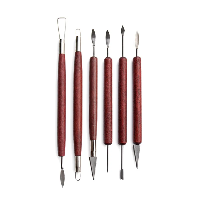 Pottery Tool Set Red Wood Pull Blank Tool Clay Sculpture Carving DIY Model Pottery Sponge Mud Cutter Scraper Set
