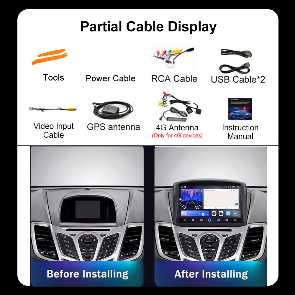 Android Auto Car Radio for Ford Fiesta MK7 (2009–2017) – 4G LTE WiFi Multimedia Player with GPS Navigation, Wireless CarPlay, DSP Sound, and Touchscreen Display 3