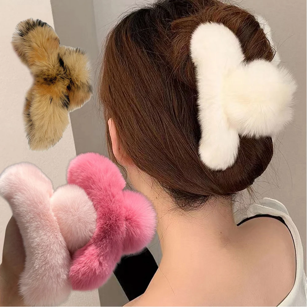 

Winter Plush Hair Claw Elegant Acrylic Hairpins Faux Fur Hair Clip Barrette Crab Headwear For Women Girls Hair Accessories