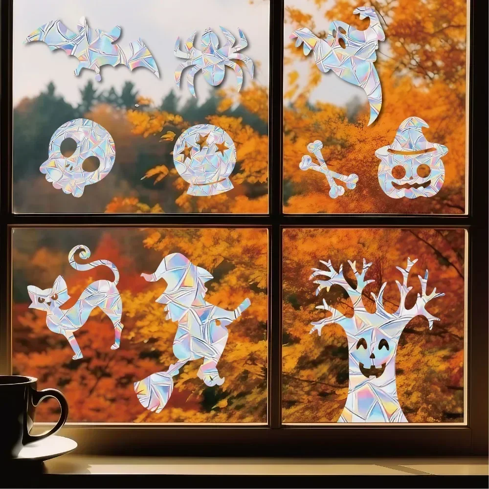 Halloween Window Stickers Sunshine Catcher Colorful Living Party Decoration Non-adhesive PVC Static Anti-collision Glass Sticker