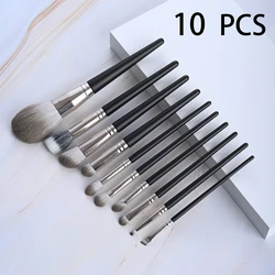 Luxury Soft Bristle Makeup Brush Set - Solid Wood Handles for Foundation, Contouring & Blending (10 Pieces) (10 PCS)