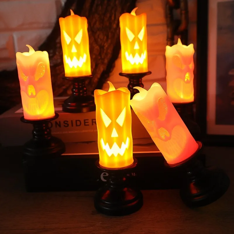 Halloween Pumpkin Candle Light LED Emitting Color:White;Body Color:2PCS 3
