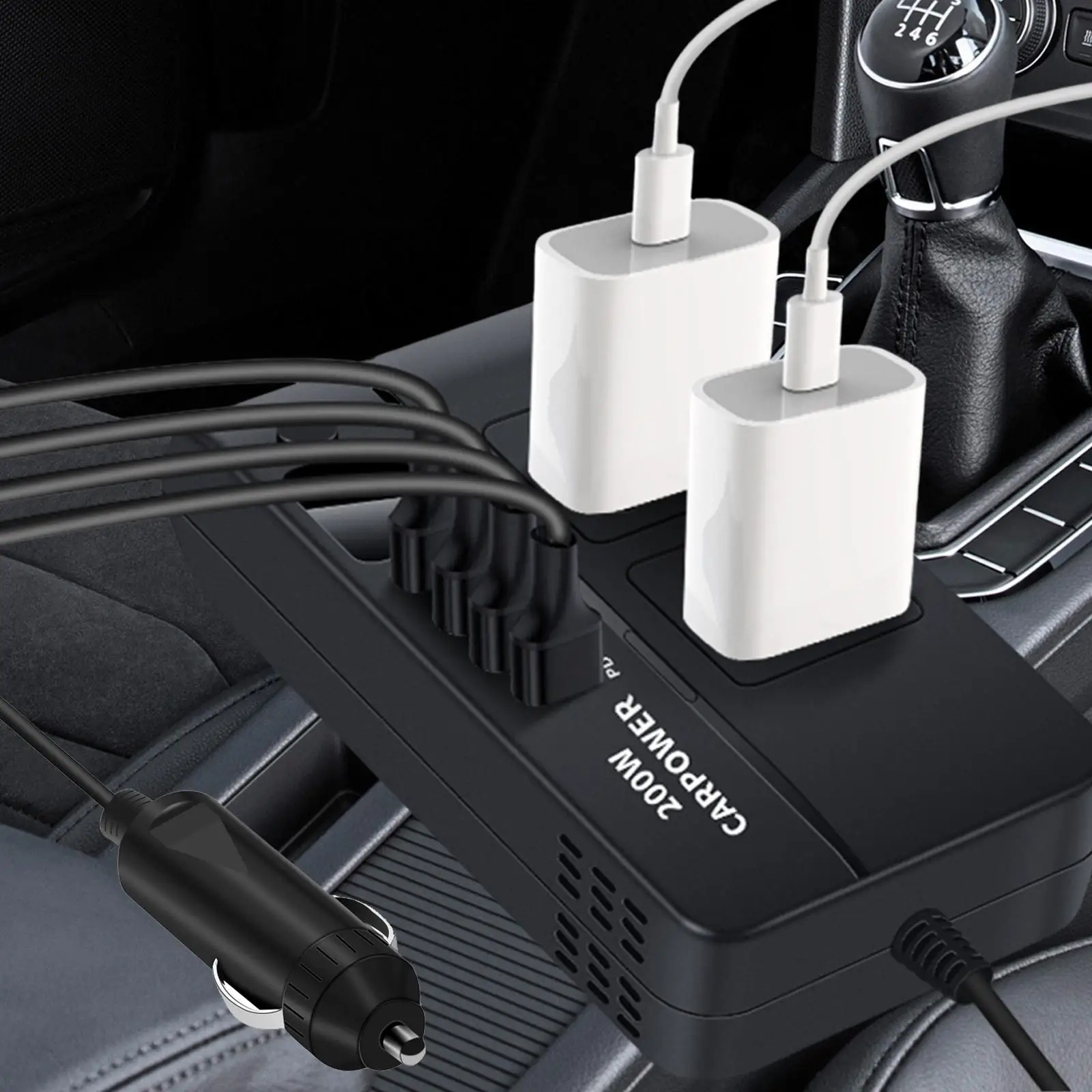 

200W Car Power Inverter High Power Black Ninefold Safe Protection Intelligent Chip Accessory DC 12V to 110V AC Power Inverters