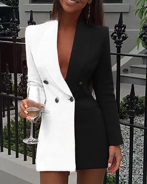 plus size pant suits for weddings Women's Suits In Spring Contrast Color Splicing OL Business Suit Jacket Jacket Long Colorful Blazer Jacket for Women  Coats short suit set Suits & Blazers