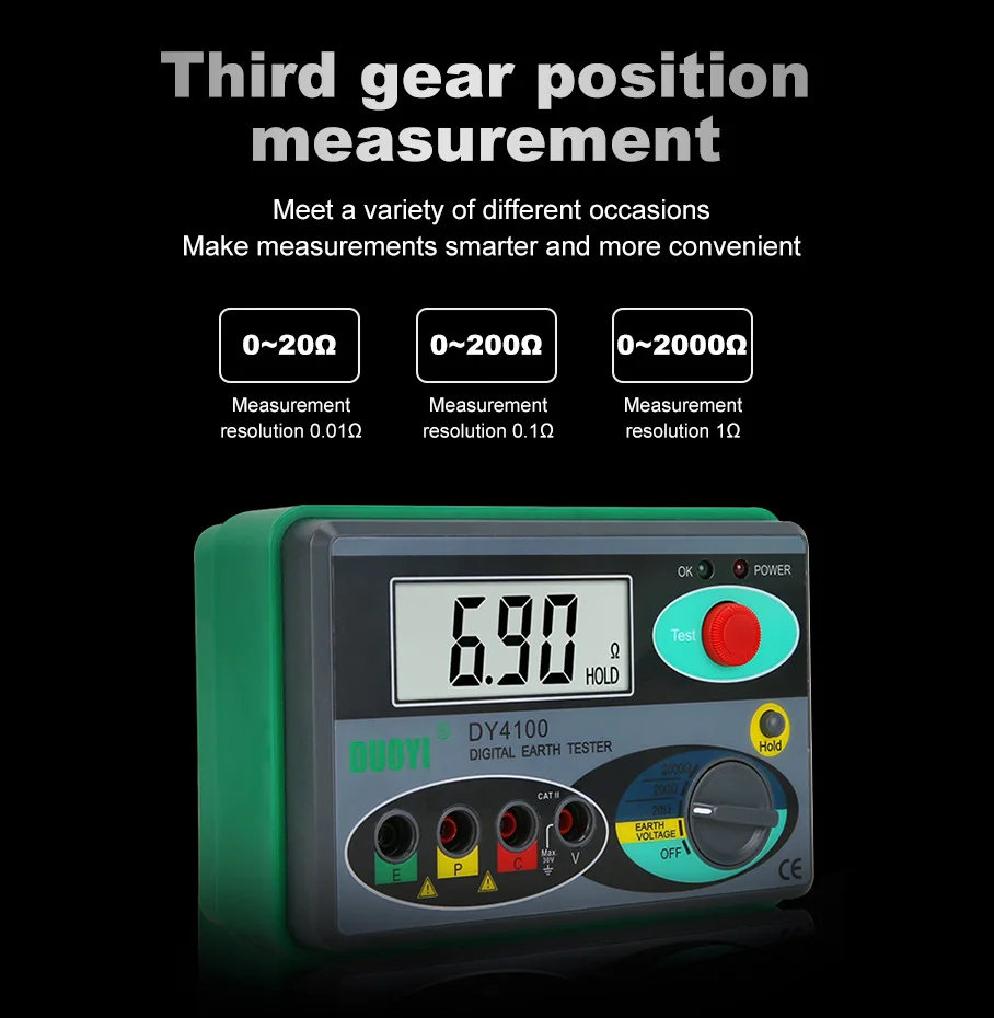 DY4100 Digital Multimeter Megohmmeter Earth Resistance Tester Ground 0-2000 Ohm Meter Resistance Tester