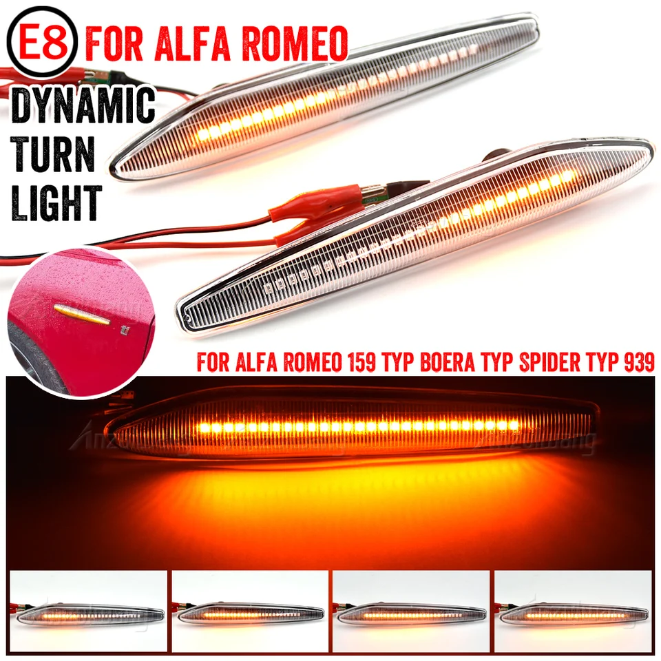 NSLUMO LED Indicatore laterale laterale ripetitore luce indicatore laterale lente trasparente compatibile con 05-11 Alfa Ro.meo 159 Sportwagon Spider tipo 939