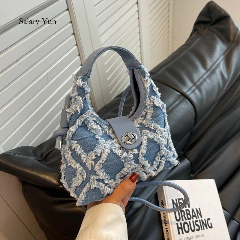 

2024 New niche denim diamond checkered women's shoulder bag versatile and fashionable women's crossbody bag women's underarm bag