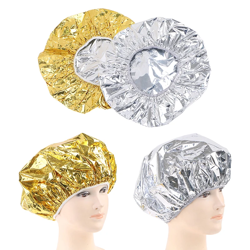 non disposable shower cap deep conditioning dyeing aluminum hot silver foil mask cap self heating hair cap Ladies shower cap thermal insulation aluminum foil hat stretch shower cap hair salon hair dyeing cap hair dyeing tools