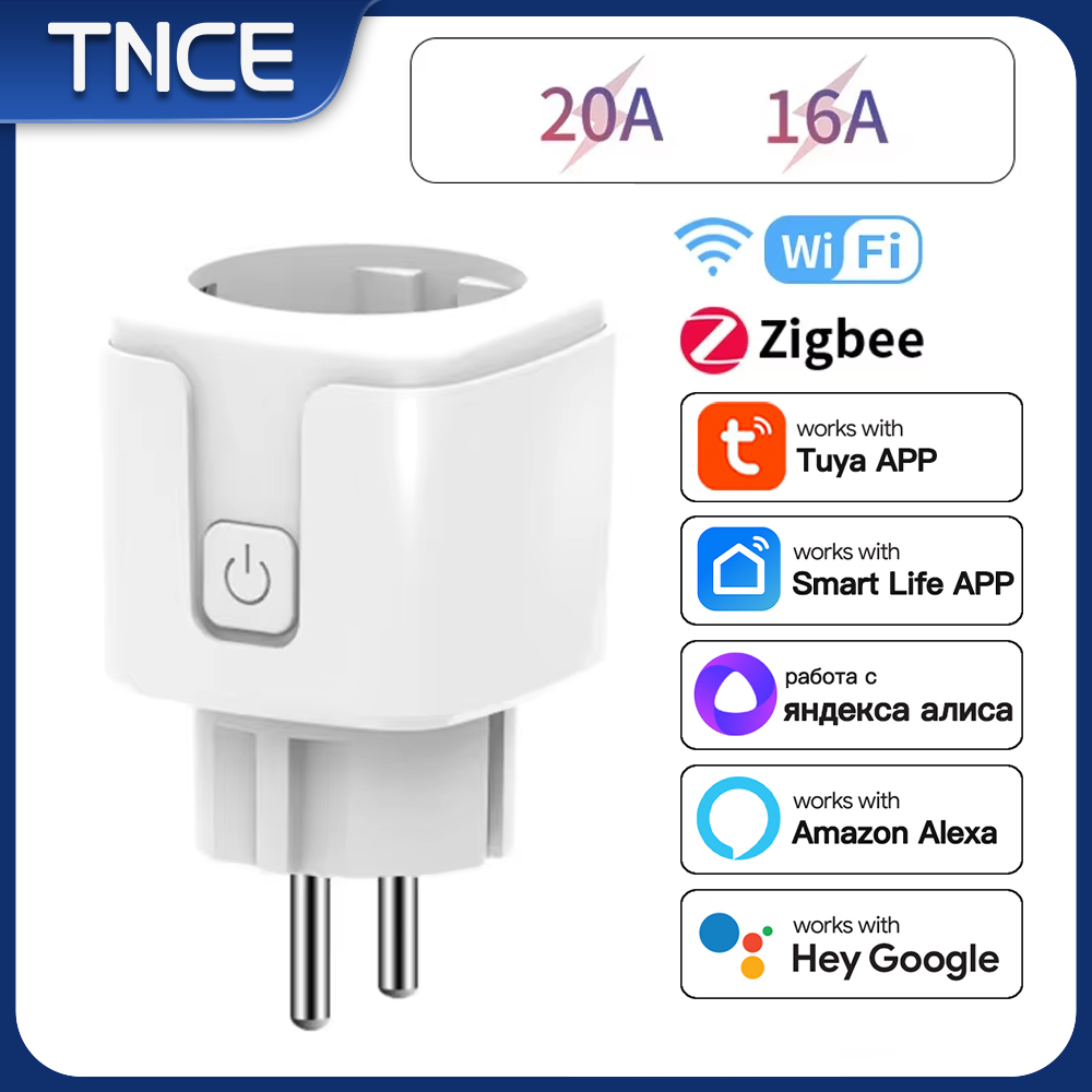 TNCE Tuya Wifi/Zigbee Smart Socket EU Plug 16/20A Power Monitor Remote Control SmartLife APP Works with Alexa Googl Home Alice