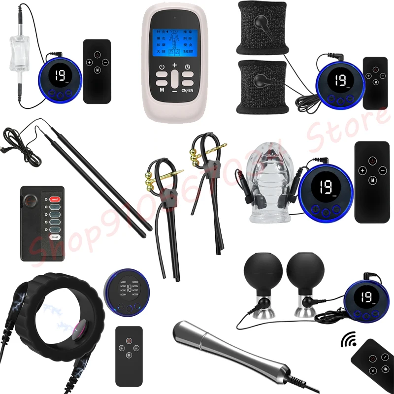 Electric Shock Anal Plug SM Electro Stimulate Nipple Clamp Chastity Belts Penis Lock Glans Trainer Couple Sex Medical Themed Toy