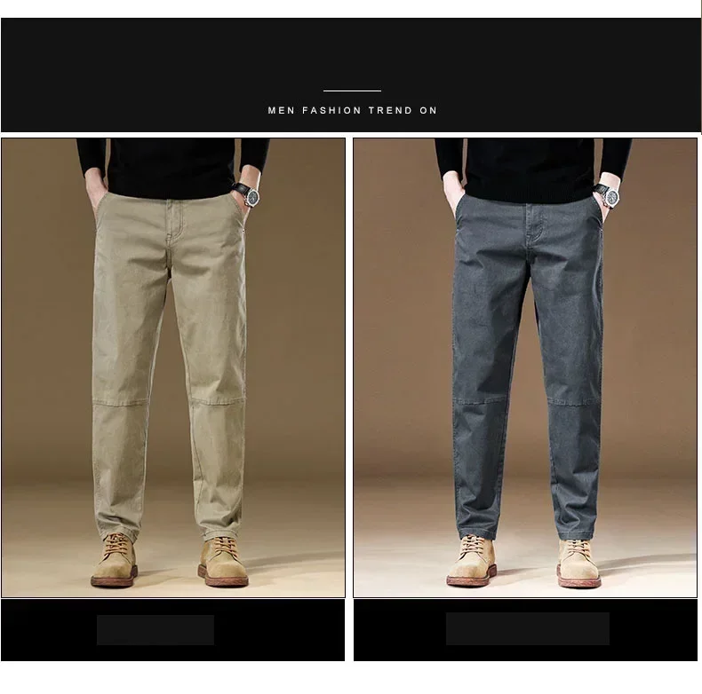 2026 Frühling Herbst Neue Herren 97% Baumwolle Jogging Cargo Lange Hosen Retro Einfarbig Koreanischer Stil Gerade Geschnittene Lockere Freizeithosen für Männer – Detail 5