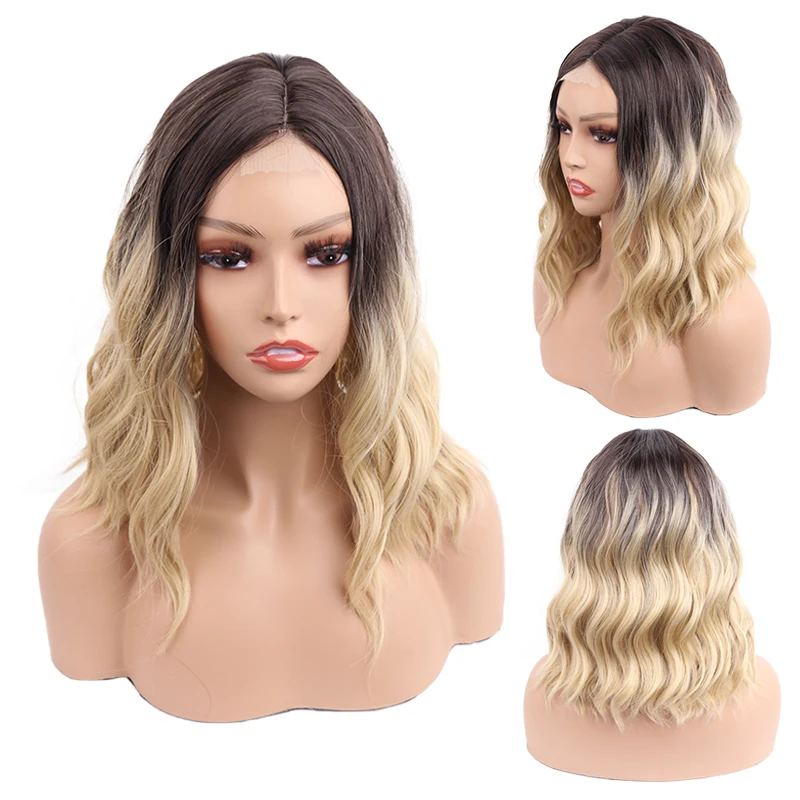 Amir Synthetic Short Curly Wig for Women Middle Part Bob Wig Mixed Blonde Color Shoulder Length Wigs for Daily Party Cosplay Use