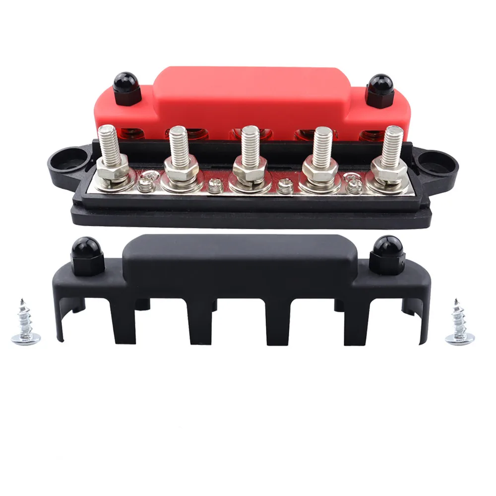 

DC 48V 300A 5 Terminal Studs Busbar Terminal Block M8 High Current Wiring Stud Battery Junction Block for RV Ship Car