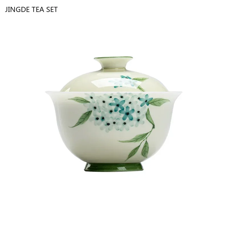 1PCS 100ml Chinese ceramic gaiwan hand-painted Flower pattern Tea infuser high-end anti scalding tea cup exquisite tea set