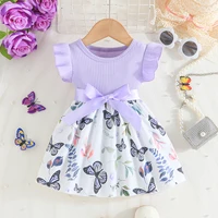 Dress For Kids 6-36 Months Cotton Ruffle Sleeve Cute Butterfly Floral Summer Princess Formal Dresses Ootd For Newborn Baby Girl 3