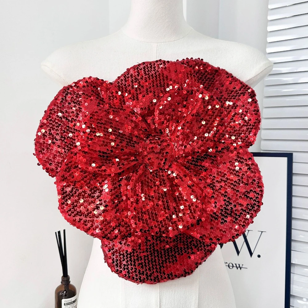 Glitzernde Pailletten, große Stoff-Blumen-Broschen für Frauen, handgefertigt, Hochzeit, Party, Corsage, Anstecknadeln, luxuriöser Schmuck, Geschenke