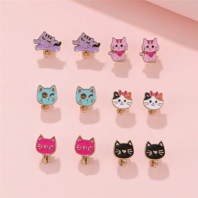 Cartoon Ear Clip Without Ear Hole Korean Edition Short Style Cat Ear Hanger Alloy Dinosaur Kids Clip Earrings Children Accessory 4