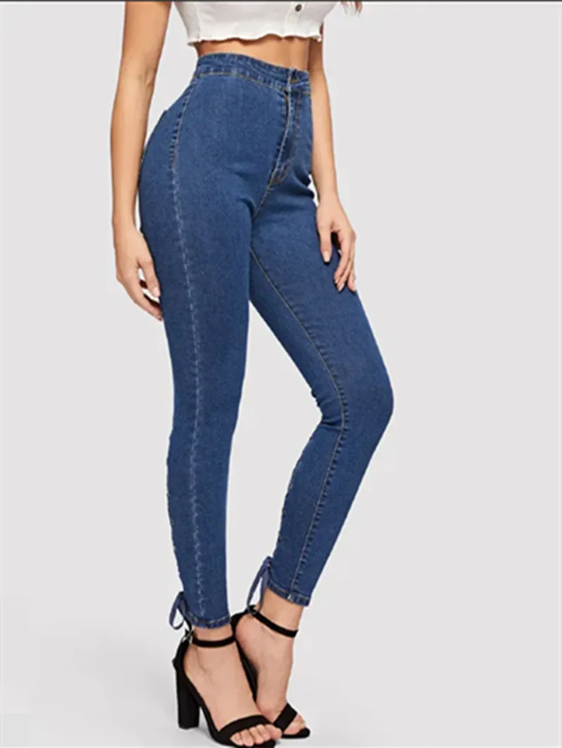 Jeans for Women Slimming Personality Lace Up Stretch Denim Trousers Ladies Jeans Women's Clothing