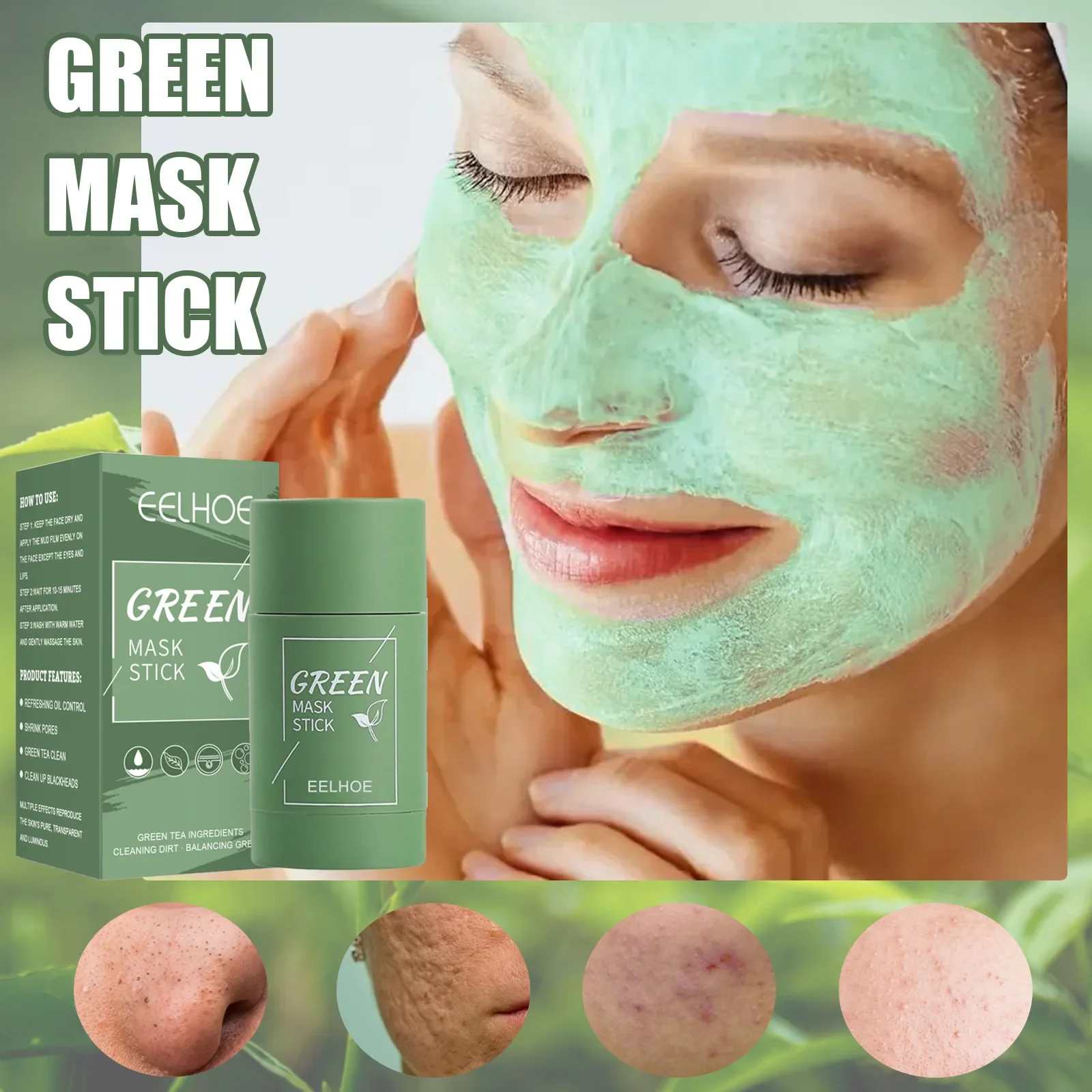 

3 pcs Face Clean Mask Green Tea Cleansing Stick Mask Smear Cleansing Blackhead Film Mask Deep Pores Shrink Moisturizing Acne