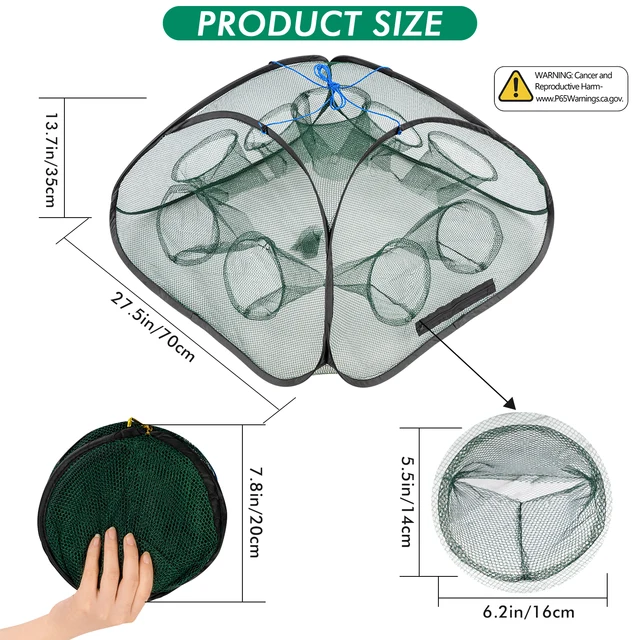 THKFISH Foldable Fishing Bait Trap 9/13 Holes Fishing Net Shrimp Cage Nylon Mesh Folding Fish Crab Traps Cast Catcher 6