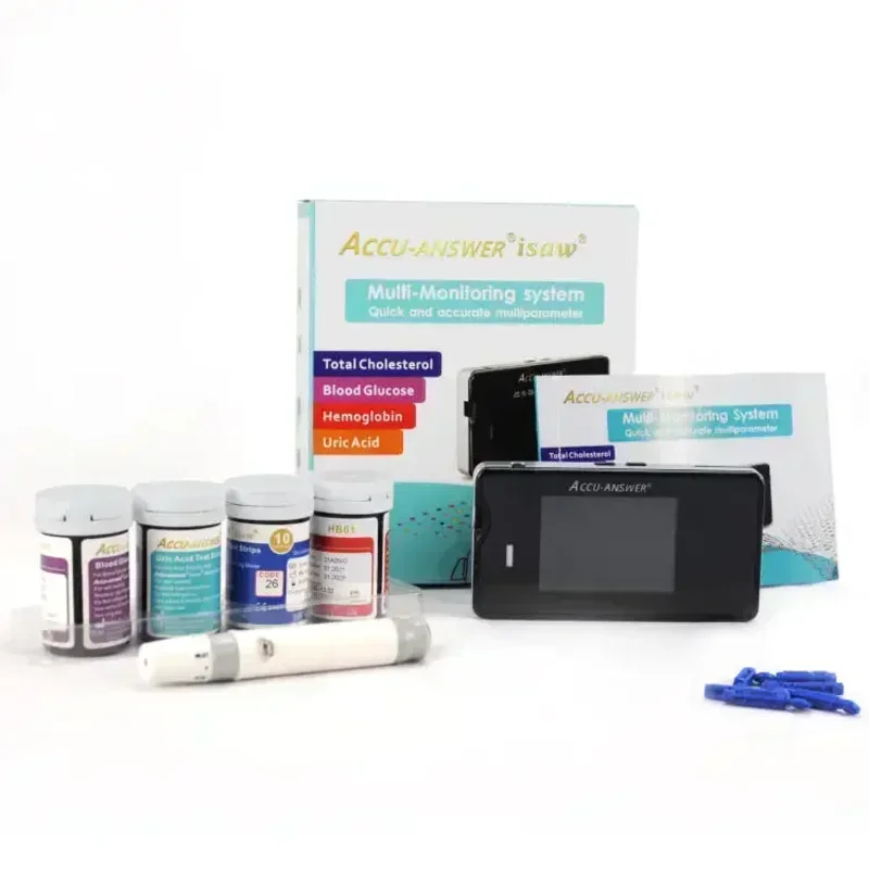 Accu Answer 4 In1 Multi-function Hemoglobin, Uric Acid, Cholesterol,GIuose Blood Test Meter for Diabetes Gout with Lancets