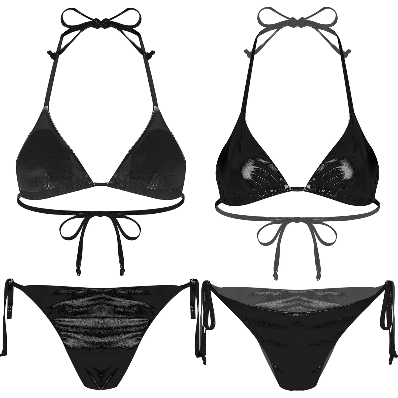 thumbnail image 1 of Minibikini con cordones brillantes metálicos para mujer, traje de baño acolchado con copa triangular, Top con bragas, traje de baño Sexy de 2 piezas, traje de baño para playa, 1 of 5
