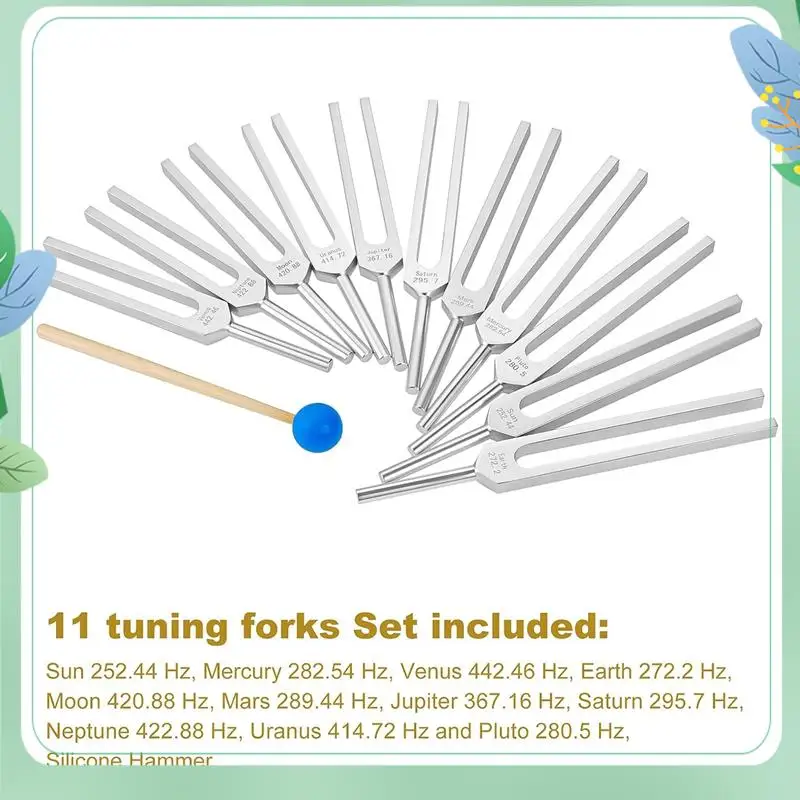 SYDS Tuning Fork Set, 11 Tuning Forks For Healing, Sound Therapy, With Silicone Hammer Cleaning Cloth And Bag