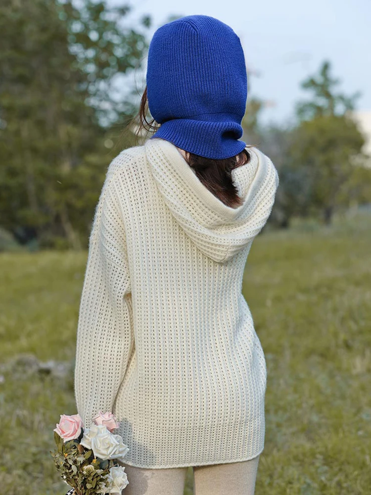 Knitted Balaclava Hat Thick Autumn Winter Soft Hood 2 Buttons Scarf Elegant Beanies Women Men Neck Warm Unisex Headgear Cap 5