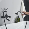 Black Bronze Bathtub Faucet Dual Handle Handheld Bath Shower with Hand Shower Wall Mount Swivel Spout Tub Sink Mixer Faucet 3