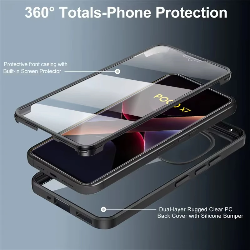 3-in-1 360° Full Coverage Shockproof Phone Case with Tempered HD Rugged Cover