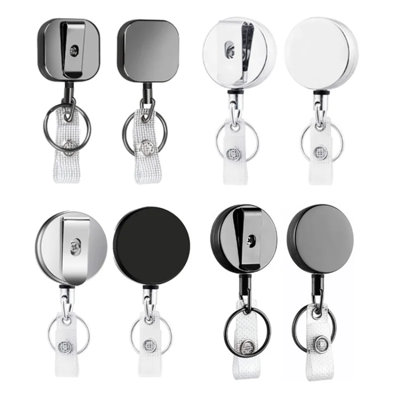 2024 1pc Heavy Duty Retractable Badge Holder Reel, Square Metal ID Badge Holder with Belt Clip Key Ring for Name Card Keychain