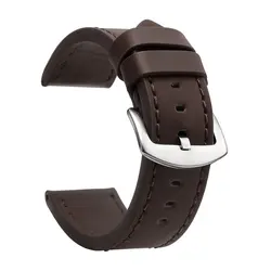Vintage Leather Sport Watch Band with Stainless Steel Buckle - 22mm (Dark Brown Silver)