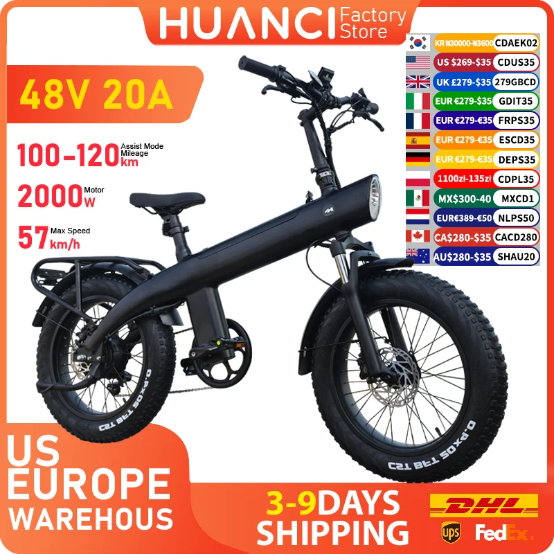 HUANCI Q3 Mountain Elektrofahrrad 2000W 60KM/H elektrisches Fahrrad mit abnehmbarem Akku 48V 20AH Ebike 20Zoll Fat Tire Off-Road E-Bike 1