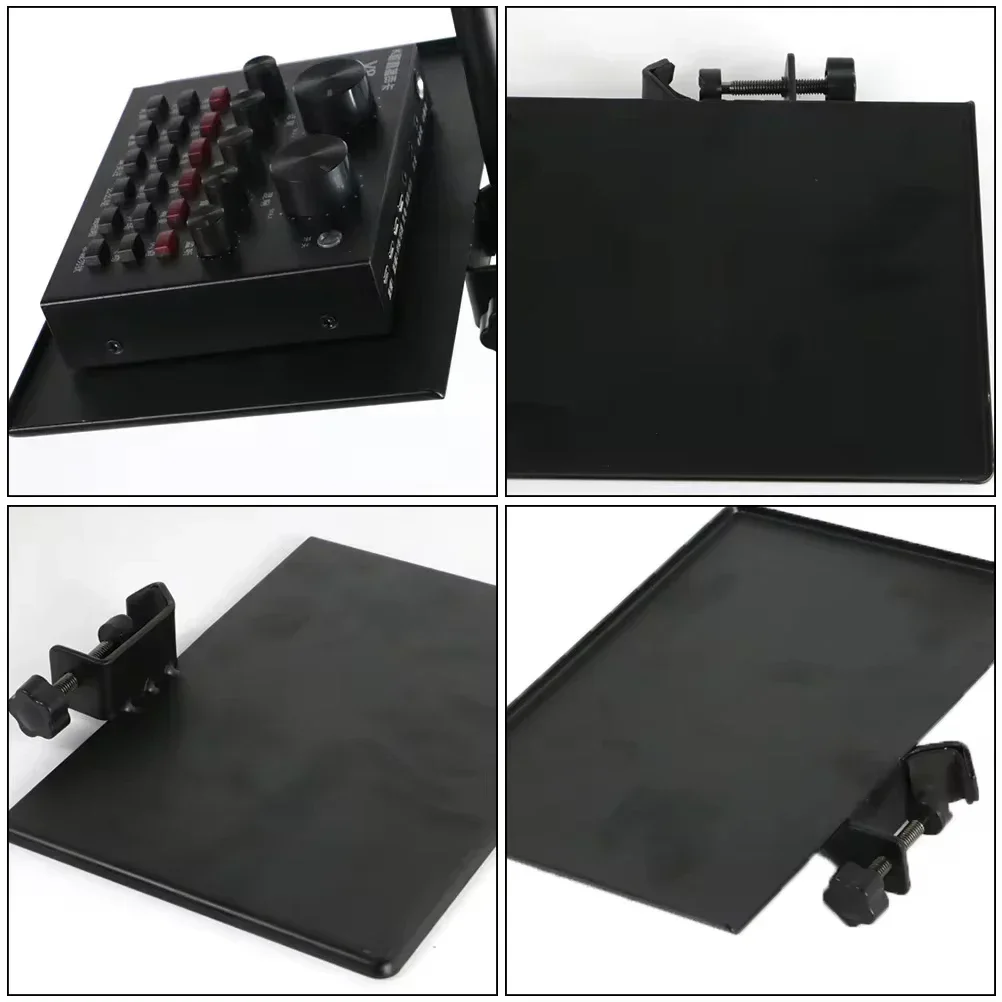 Universal Sound Card Tray Iron Clamp Music Desk Tabletop Tripod Shelf Speaker Clamp-On Mic Stand Speaker Stand Tray Holder
