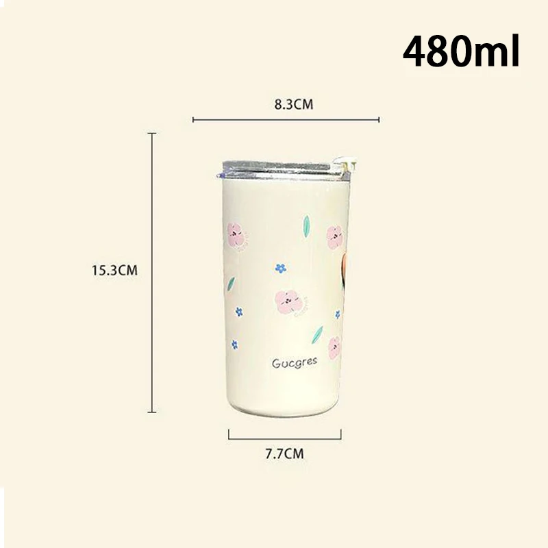 316 Stainless Steel Thermos Bottle For Girls Double Layer Thermal Coffee Cup With Straw Cherry Blossom Drinking Cup Travel Mugs